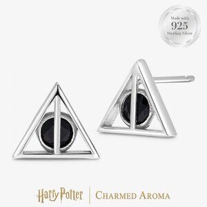 Official Harry Potter Deathly Hallows Stud Earrings, 925 Sterling Silver